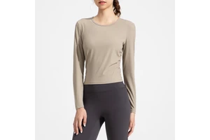 Pleated Design Simple Loose Workout Tops with Sleeves Yoga Wrap Top Long Sleeve GYM Yoga Sports Wear