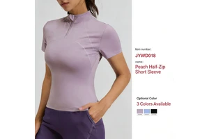 Custom Nylon Spandex Quick Dry High Elastic Slim Fit Women Yoga Short Sleeve T-shirt with Half Zip for Gym Yoga Running Fitness