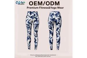 OEM ODM Sportswear Manufacturer Custom Blue Marble All Over Print Fitness Apparel Women's Workout Yoga Leggings for Gym Pilates