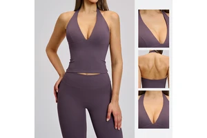 V-Neck European-Style Yoga Tank Top with Padded Cups High-Stretch Hollow-Back Outdoor Fitness Sports Tank Top for Women