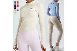 Custom Logo Rayon Outdoor Jackets Yoga Top Long Sleeve Zipper Stand Collar Crop Coat Slim Fit Fashion Sweatshirt Sportswear
