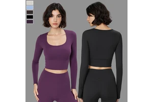 Custom Logo Women's Breathable Long Sleeve Workout Top - Fixed Cup Sports Bra Professional Pilates Yoga Shirt