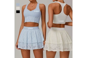 Custom Breathable High Support Racer Back Sports Bra Gym Crop Tops Short Dress Mesh Lace Running Sports Tennis Skirt Yoga Sets