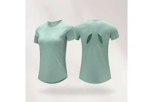 Fashion Breathable Quick Dry Women's Sports Short Sleeve Custom Logo 90% Polyester 10% Spandex Skinny Fit Plus Size Yoga Fitness
