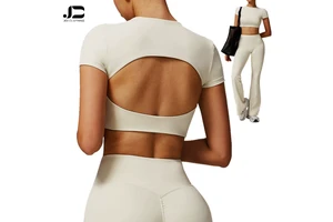New Yoga Top Quick Dry Round Neck Yoga Short Sleeve Hollow Out Beauty Back Tight Fitting Top Running Sports Fitness T-shirt