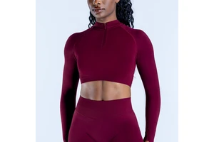 Gym Woman Top of Half-zip Long-sleeved Fitness Running Yoga Top Breathable and Elastic
