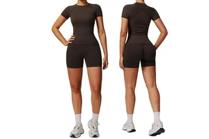 Women's Most Popular Slim Fit Breathable Yoga Wrap Top Comfortable Short Sleeve Design with Front Logo Position