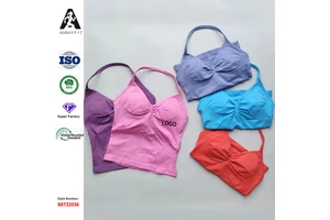 Women's Gym Top Longline Strappy Backless Gym Clothes with Scrunch Built-In Bra & Removable Cups Yoga Tank Tops