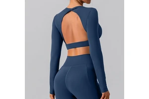 Workout Running Stretchy Fitted Tops Open Back Yoga Top Long Sleeve Gym Sportswear Athletic Wear