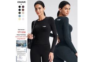 Custom Naked Feeling Crew Neck Long Sleeve Shirts Workout Running Tight Slim Women Fitness Gym Yoga Tee Tops Sports T-shirt