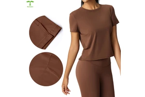Wholesale Eco-Friendly Sports Yoga Round Neck Short Sleeved Top Outdoor Gym Clothes for Women Breathable T-Shirt