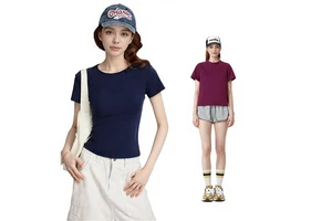 220g Crew Neck Slim Fit Womens Slimming Short Sleeve Solid Color T-Shirt Plus-size Wrinkle-free Cotton Spandex Sexy