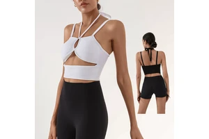 Women's Sexy Cutout Sport Bralette Strappy Cross Workout Crop Tank Top Padded Breathable Four-Way Stretch Comfortable Yoga Top