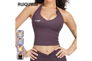 RUIQUWIN Hot Selling Women's Halter Naked Feel Yoga Vest Backless Tight Sports Bra Running Push up Fitness Top Casual Yoga Wear