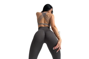 Custom Logo Women 2 Piece Seamless Yoga Set Cross Back Sports Bra Scrunch Butt Workout Leggings Gym Fitness Active Sets