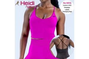 Customized Logo Casual Wear Sports Vest Nude Sense Slim Fit High Stretch Seamless U Neck Cross Strap Yoga Tank Top