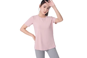 Wholesale Spliced Mesh Women's Top UPF50+ Sun Protection Quick Dry Training T-shirt Short Sleeve Sport Yoga Fitness Top