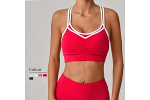 Women's U-Neck Yoga Top Crisscross Straps Quick-Dry Color Blocking Fitness Shirt Breathable Stretch for Outdoor Sports