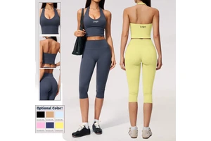 New Womens Solid Yoga Set Quick-Dry 2-Piece Peach-Butt Tight-Fitting Tummy-Tucking Breathable Fitness Running Outdoor Sports