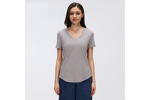 Custom Logo Breathable Sport T-Shirt Women's Loose Fit V-Neck Short Sleeve T-Shirt Sportswear Casual Yoga T Shirt