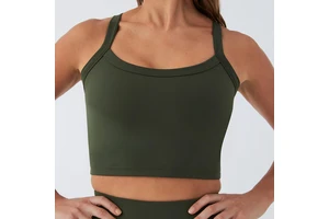 OEM ODM Women's Light Impact Cropped Tank Top Polyester Spandex Wide Straps Backless Length Breathable Workout Yoga Plus Size