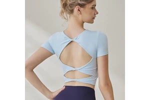 Women's Lightweight Breathable Summer Yoga Top with Chest Pad Backless Short Sleeve Sports T-Shirt