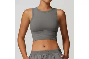 QUICK DRY Wholesale Hot Sexy Backless Yoga Tops Lady Fashion Summer Stitch Round Neck Sleeveless Women Tank Top for Sport Bra