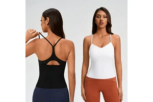 Women's V Neck Yoga Tank Top, Y Back Hollow Out Sports Bra with Removable Pads, 3D Tailored Workout Cami for Women Fitness Wear