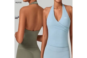 Women's V Neck Breathable Four-Way Stretch Sleeveless Workout Tops Backless Gym Sports Vest Halter Neck Yoga Tank Top