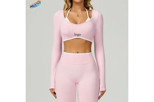 Women's Seamless Long Sleeve Short Tight Fit Simple Running Gym & Fitness Activewear Contrast Color Fake Two Piece Yoga Gym Top