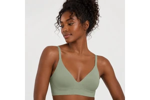 Wholesale Custom Adjustable Sports Bra 82% Nylon 18% Spandex 220gsm SageLight Support V-Neck Back Closure Bras Soft Gym