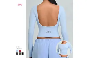 U-Shape Backless Long Sleeves Lightweight Yoga Top Slim Lift Fitness Sports Shirt Quick Dry Workout Active Stretch Front