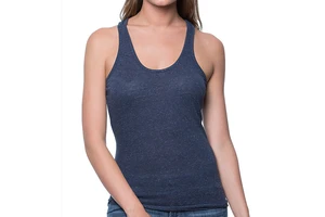 Custom Women's Casual Sustainable Striped Gym Workout Tank Top Quick Dry Breathable Cotton Spandex Woven Fabric O-Neck Front
