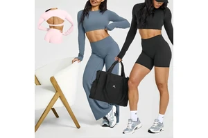 Women's Lightweight Round Neck Backless Crop Top with Built-In Bra Long Sleeve Yoga Shirt for Gym Fitness & Casual Wear
