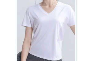 Fashionable Loose Mesh V-neck Short Sleeved T-shirt, Breathable Quick Drying Sports Women's Yoga Top, Exercise Sports T-shirt