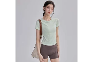 New Arrival Yoga Apparel Short-Sleeve Crew Neck Spandex/Nylon Running Training Top Quick-Drying Tight-Fitting Stretchy Fitness