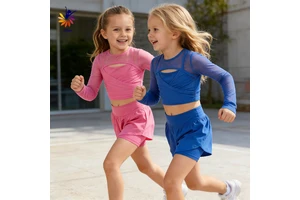 Girls Casual Yoga Set Mesh Long Sleeve Camisole Double Layer Shorts Small Batch Custom Wear