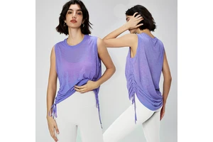 Women Loose Round Neck Sleeveless Exercise Tops Hem Drawstring Breathable Yoga Tank Top Women's T-shirts