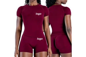 Hot Selling Women's High Elastic Breathable Fitness Workout Yoga Top Short Sleeve Crew Neck Seamless Gym Running Sports Shirt