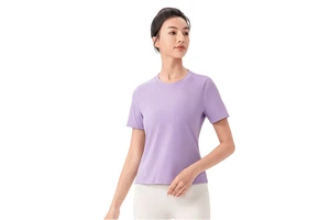 Women's Casual Short Sleeve Quick Drying Breathable Print Front Logo Fitness Top Yoga Gym Workout Active Wear