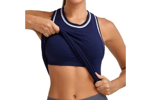 Women's Basic Athletic Workout Tank Tops Seamless Muscle Running Yoga Tops with Built-In Bra Breathable Racerback Design