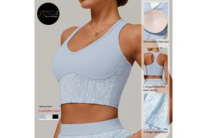 Women's Beautiful Back Sports Bra Tank Top Lace Trim Naked Sensation Yoga Print Mesh Breathable Running Fitness Workout Shirt