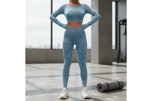 Full Length Yoga Top Legging Breathable Yoga Wear Set Seamless Knitting Four Way Stretch Spandex Nylon Gym Clothing