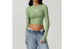 Soft Fashionable Custom New Fitness Yoga Gym Sports Tops Active Wear Workout Long Sleeve Crop Top For Woman