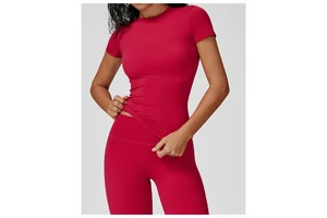 Plain Round Neck Breathable Quick Drying Yoga Fitness T-shirt Outdoor Running Sports Women's Short Sleeves Top