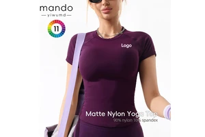 Women's Short Sleeve Fitness T-Shirt 90% Nylon 10% Spandex Premium Matte Fabric Waist Slimming Quick Dry Yoga Top