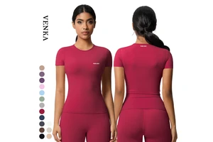 Soft Nude Feeling Fabric Women Gym Fitness Wear Round Neck Slim Fit Sportswear Women's Short Sleeve Yoga Workout T Shirt