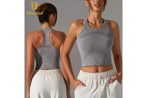 Seamless Women's Racerback Lightweight Breathable Mesh Gym Fitness Tops Crew Neck Sports Vest Slimming Fit Yoga Tank Top