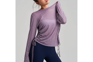 Custom Purple Round Neck Yoga TopLight Weight Long Sleeves Fitness Training Workout Yoga Top Long Sleeves for Women Pilates