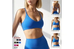 Naked Feel Spliced Yoga Bra Criss Cross Strappy Sports Bra Hidden Elastic Hem Fitness Top Breathable Slim Women Gym Sportswear